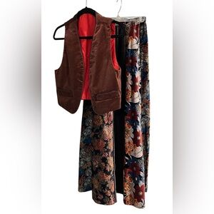 Vintage Century Boston Velvet Maxi Skirt Vest Set Floral 80-90s CottageCore Sz 8